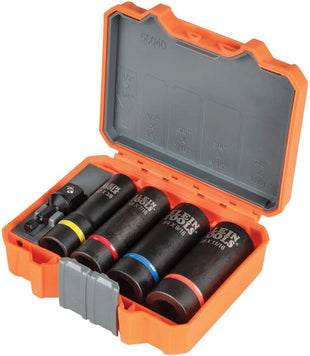 Klein Tools 5-Piece 2-in-1 Impact Socket Set – 12-Point Deep Sockets & Case