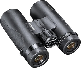 Black binoculars with 'Bushnell' branding on a white background