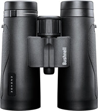Black binoculars with 'Bushnell' branding on a white background