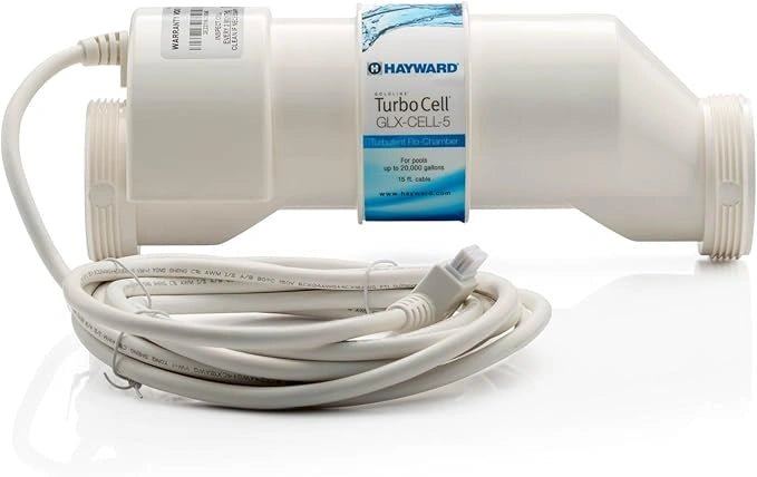 Hayward Turbo Cell GLX-CELL-5 water treatment system with cable on a white background
