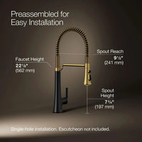 Kitchen faucet with measurements on a dark background