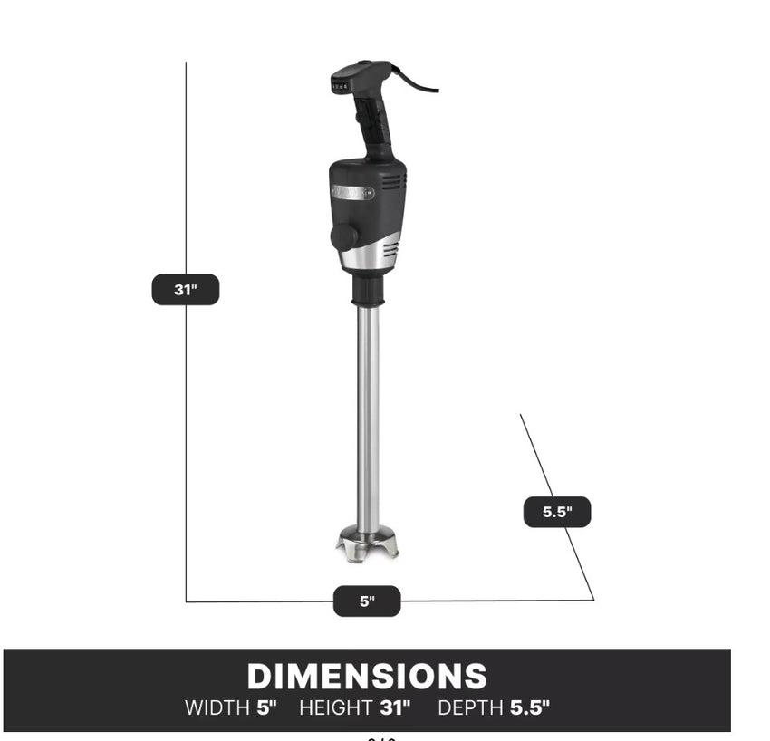Waring Commercial Big Stix WSB60 Heavy-Duty Immersion Blender, 16″ Removable Shaft, Variable Speed, 1 HP Motor, 25-Gallon Capacity – Black/Silver, 120 V