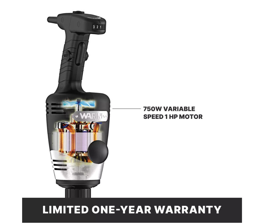 Waring Commercial Big Stix WSB60 Heavy-Duty Immersion Blender, 16″ Removable Shaft, Variable Speed, 1 HP Motor, 25-Gallon Capacity – Black/Silver, 120 V