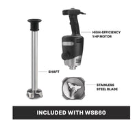 Waring Commercial Big Stix WSB60 Heavy-Duty Immersion Blender, 16″ Removable Shaft, Variable Speed, 1 HP Motor, 25-Gallon Capacity – Black/Silver, 120 V
