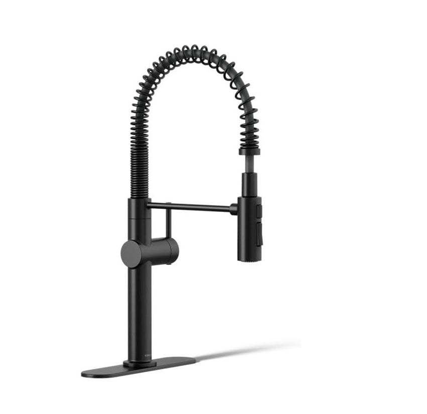 KOHLER 22973-BL Crue High-Arc Kitchen Faucet with Pull-Down Spring Spout, Matte Black