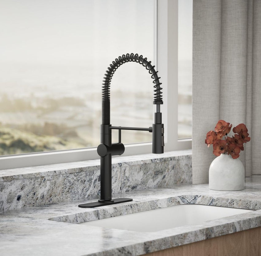 KOHLER 22973-BL Crue High-Arc Kitchen Faucet with Pull-Down Spring Spout, Matte Black