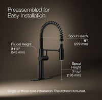 KOHLER 22973-BL Crue High-Arc Kitchen Faucet with Pull-Down Spring Spout, Matte Black