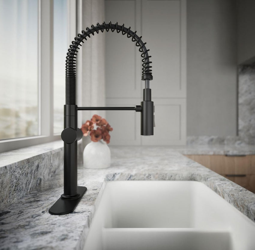 KOHLER 22973-BL Crue High-Arc Kitchen Faucet with Pull-Down Spring Spout, Matte Black