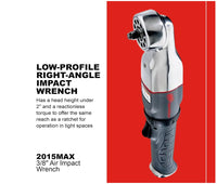 Ingersoll Rand 2015MAX 3/8-Inch Right Angle Pneumatic Air Impact Wrench, 180 ft-lbs Torque, Gray