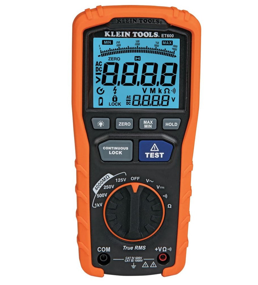 Klein Tools ET600 Multimeter and Megohmmeter Insulation Tester, Auto-Ranging TRMS