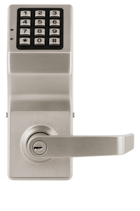 Digital door lock with keypad on a white background