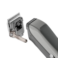 Hair trimmer with detachable clipper head on a white background