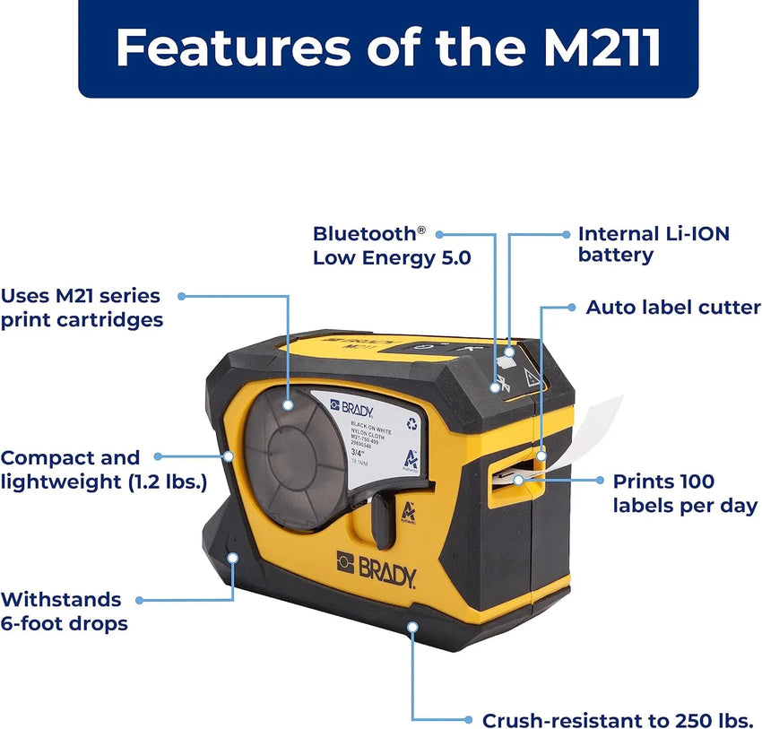 Brady M211 Portable Bluetooth Monochrome Label Printer - DOMAVAX
