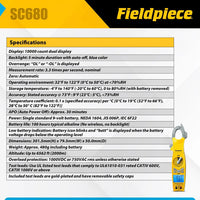 Yellow tick meter with digital display and specifications on a white background