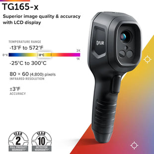 Infrared thermal imaging camera with temperature range display on a white background