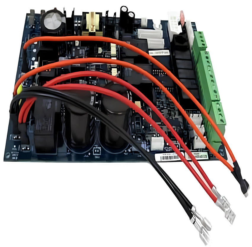 Electrical board with red and black wires on a white background