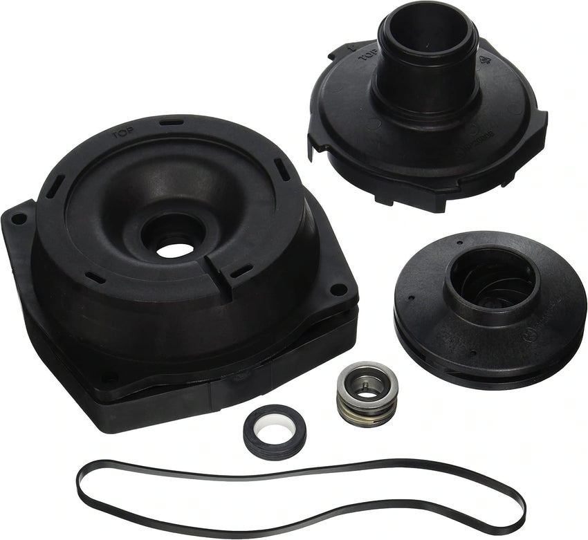 Set of black mechanical components on a white background
