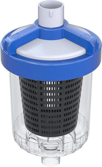 Clear filter with blue top and black interior on a white background