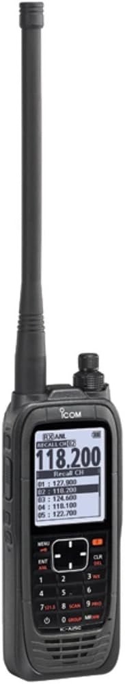 Black walkie-talkie with digital display on a white background