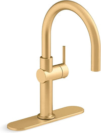 Gold kitchen faucet on a white background