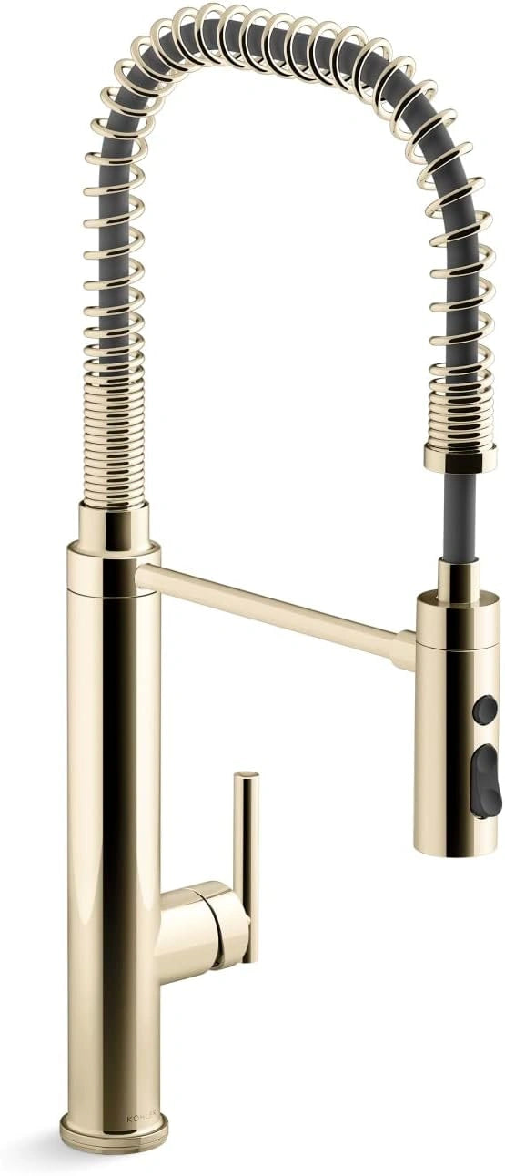 Modern kitchen faucet with flexible hose on a white background