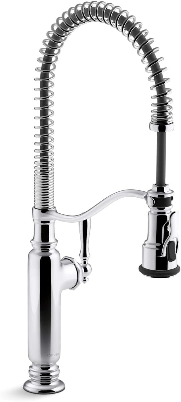 Kitchen faucet with flexible hose on a white background