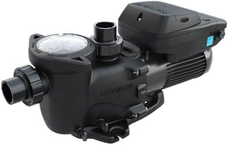 Black Hayward pool pump on a white background