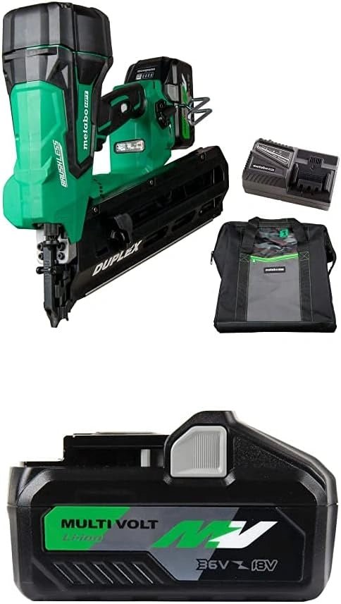 Nail gun with accessories and battery on a white background