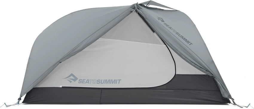 Gray camping tent with Sea to Summit logo on a white background