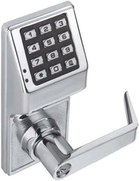 Digital door lock with keypad on a white background