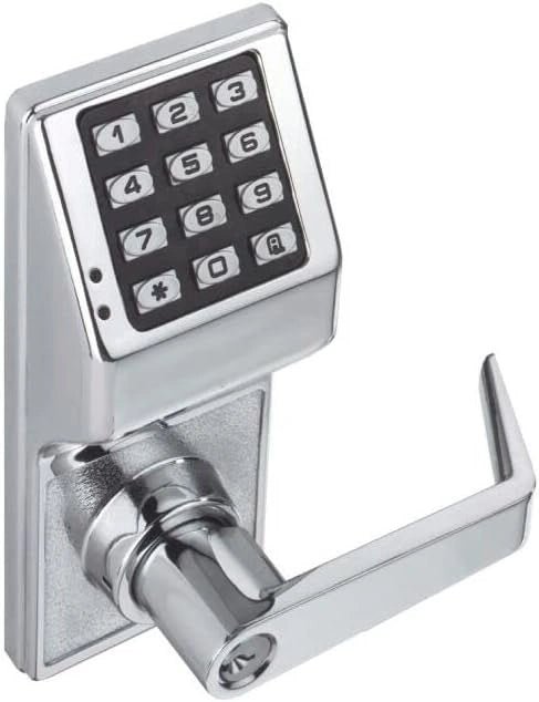 Digital door lock with keypad on a white background